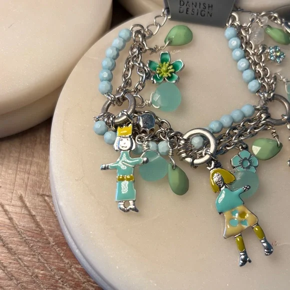 (#80) Pilgrim Silver Bracelet with Green and Blue Charms - Picture 2 of 6